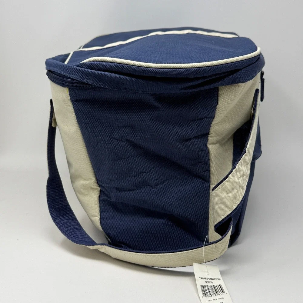Yankee Candle Navy Blue‎ Cream Insulated Picnic Cooler Tote Bag Lunch Preppy